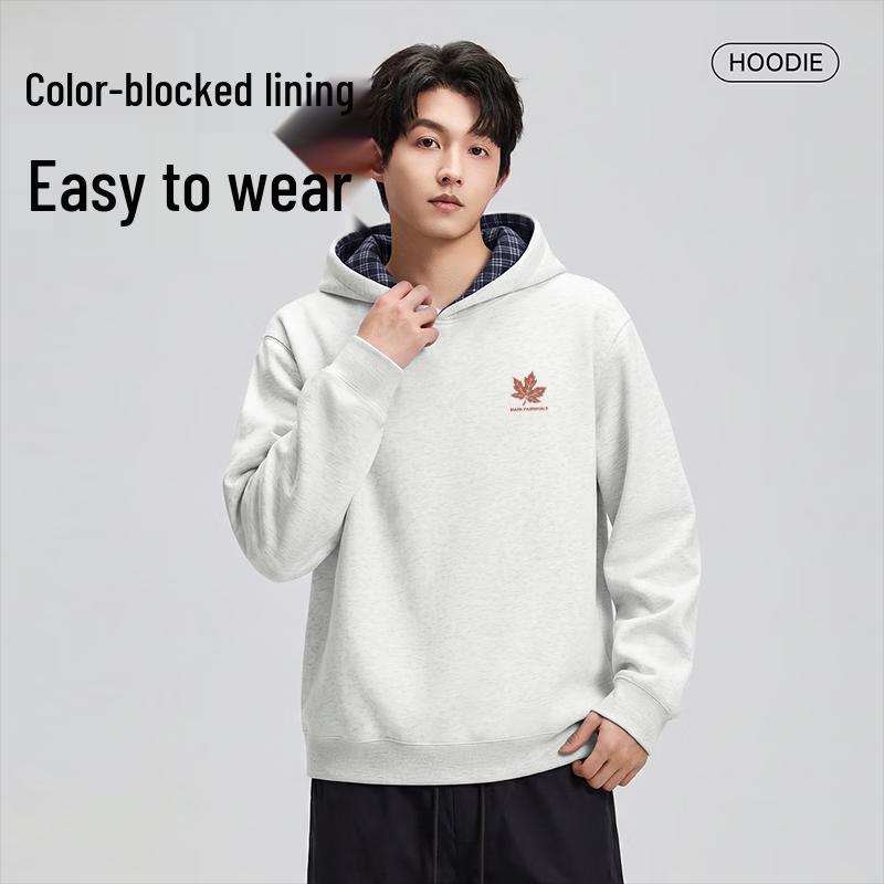 MARK FAIRWHALE Men's American-Style Color-Block Hooded Pullover Hoodie