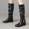 Модные женские ботфорты до колена Черные Белые Коричневые На танкетке Женские Ботинки На танкетке Декоративные Обувь Женская Большого размера