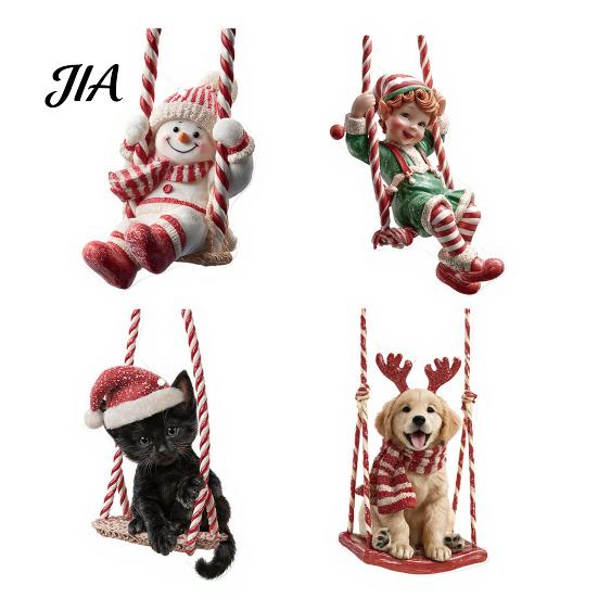 Christmas Theme Home Decor 4PCS Acrylic Tree Pendant, Double Sided Decorative Hanging Gift Tags Ornament, 2D Flat Pendants for Holiday Party Printed