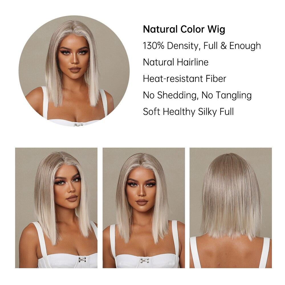 Блондинка, синтетический парик с кружевной передней частью, средней длины, омбре, от блондинки до платины для женщин, повседневные вечерние парики для косплея, термостойкие волокна волос