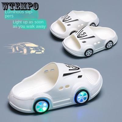 Шлепанцы из ПВХ, летние детские тапочки для мальчиков и девочек, домашние нескользящие тапочки, тапочки с верхом из мультфильма, уличные сандалии