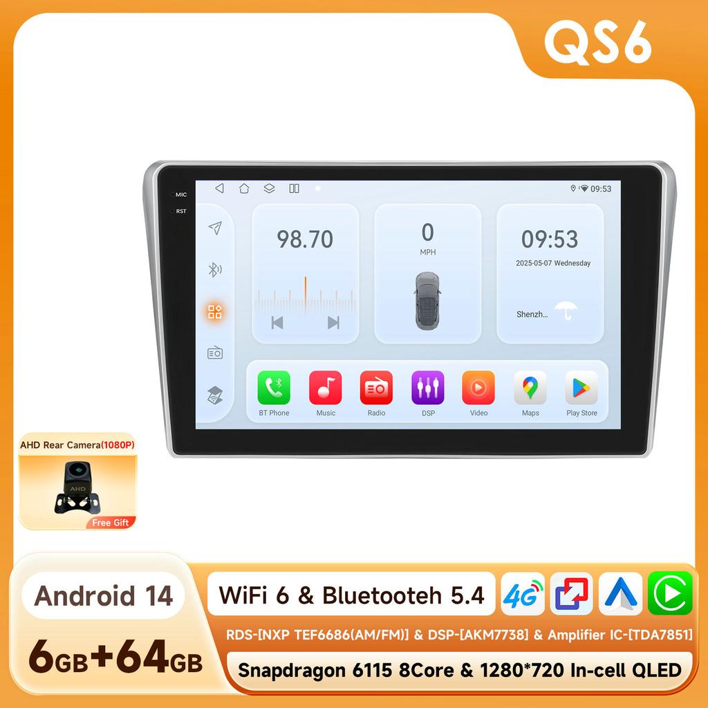 Car Intelligent Player for Toyota Avensis T25 2002 - 2008 Autoradio Wireles Carplay Android Auto RDS 4G DSP by Snapdragon 6115