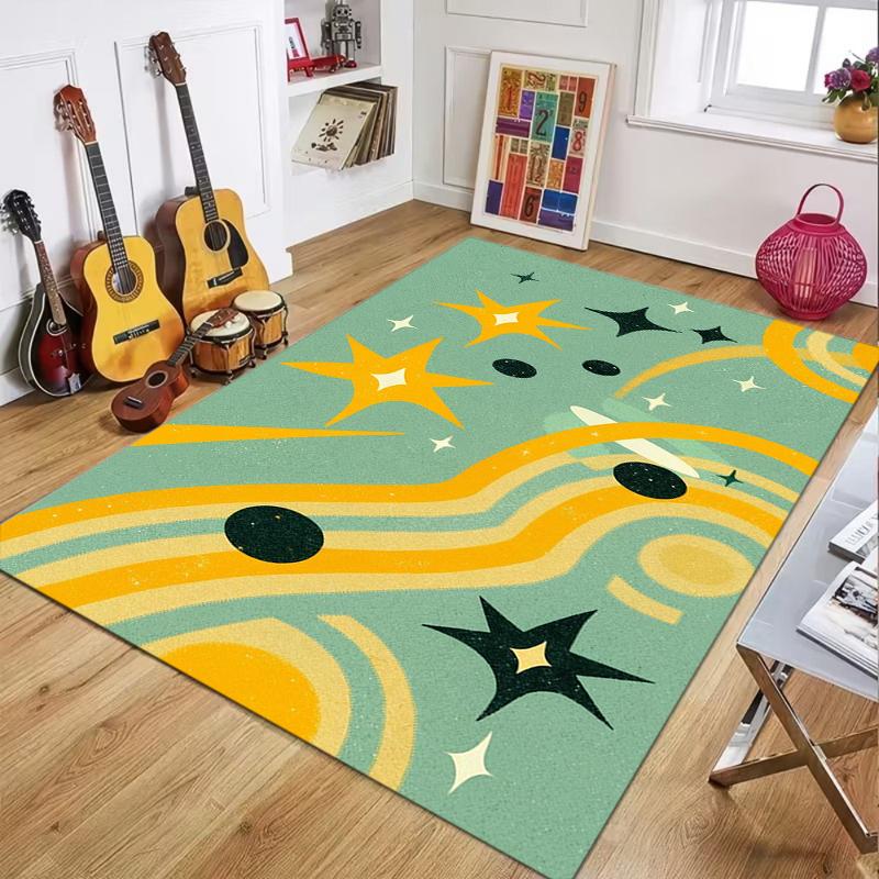 Modern Boho Abstract Geometric Area Rug Colorful Star Space Print Non Slip Carpet for Living Room Bedroom Home Decor