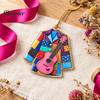 Unique Patterned Hanging Charms Acrylic Guitar Christmas Ornament, Patchwork Jacket Butterfly Flat Pendant Art Lover Decorations with Gold String for