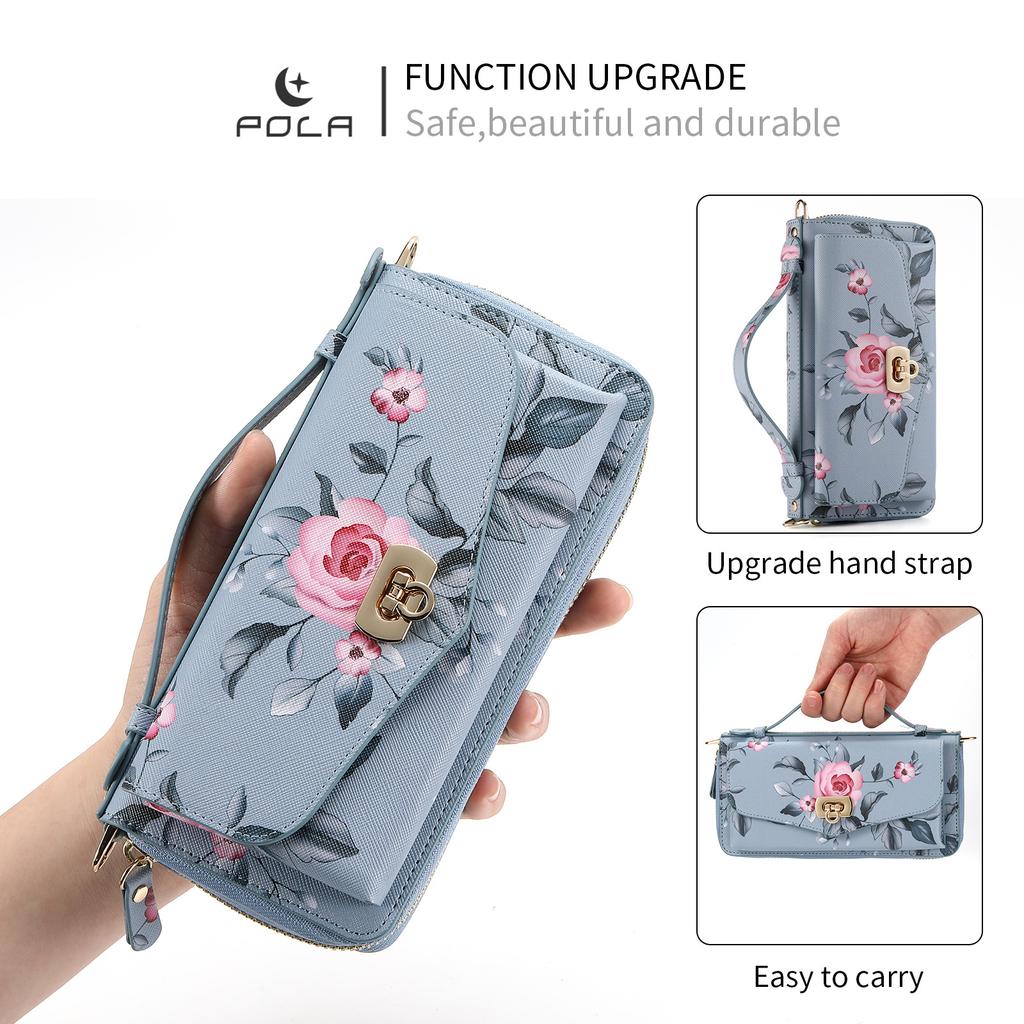 Совместимо с чехлом для iPhone 17, многофункциональная сумка-клатч Samsung S26, сумка через плечо 16 Pro с рисунком «цветок», магнитное крепление