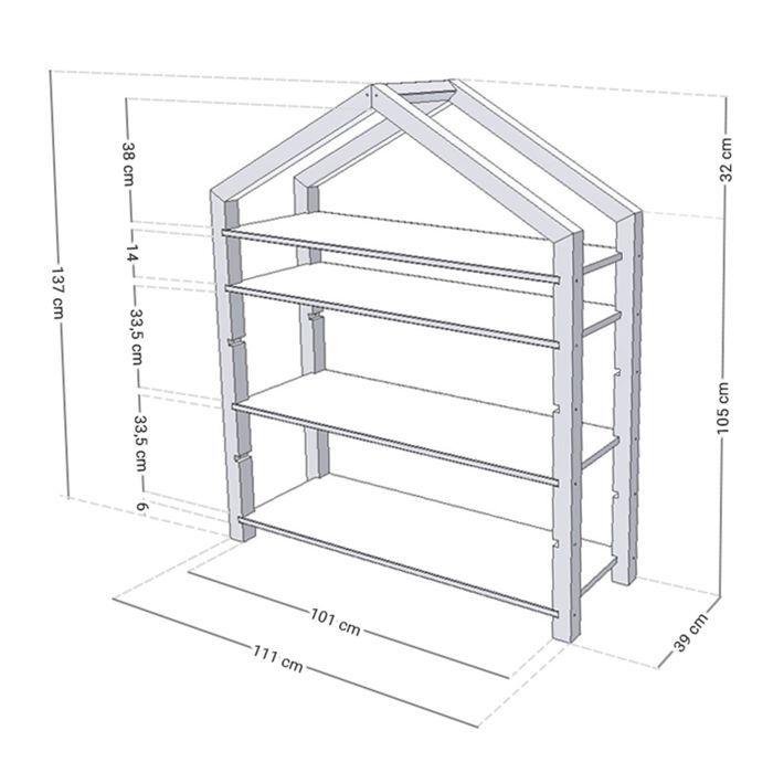 Etagère cabane POLLY - bois blanc et naturel