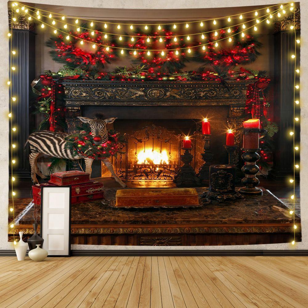 Подарочное украшение с рождественской елкой, камин, гобелен с принтом, украшение для дома, гостиной, спальни, гобелен
