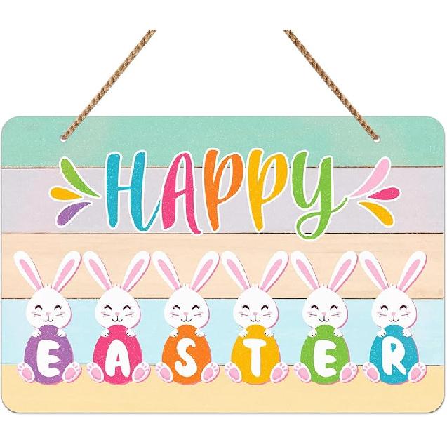 FaCraft He is Risen Decor Sign - Easter Wreath for Front Door, Religious Cross Door Decoration, Farmhouse Floral Hanger for Home, Porch, Wall, Spring