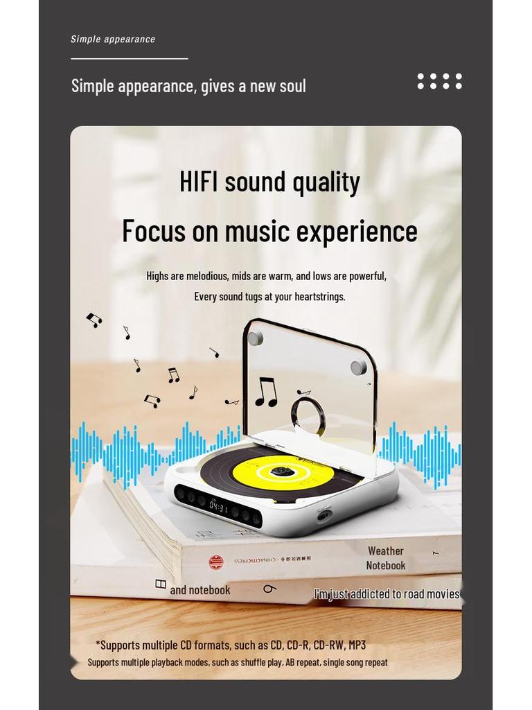 New Bluetooth Portable Mini CD Player - Stylish and Compact Walkman for Students