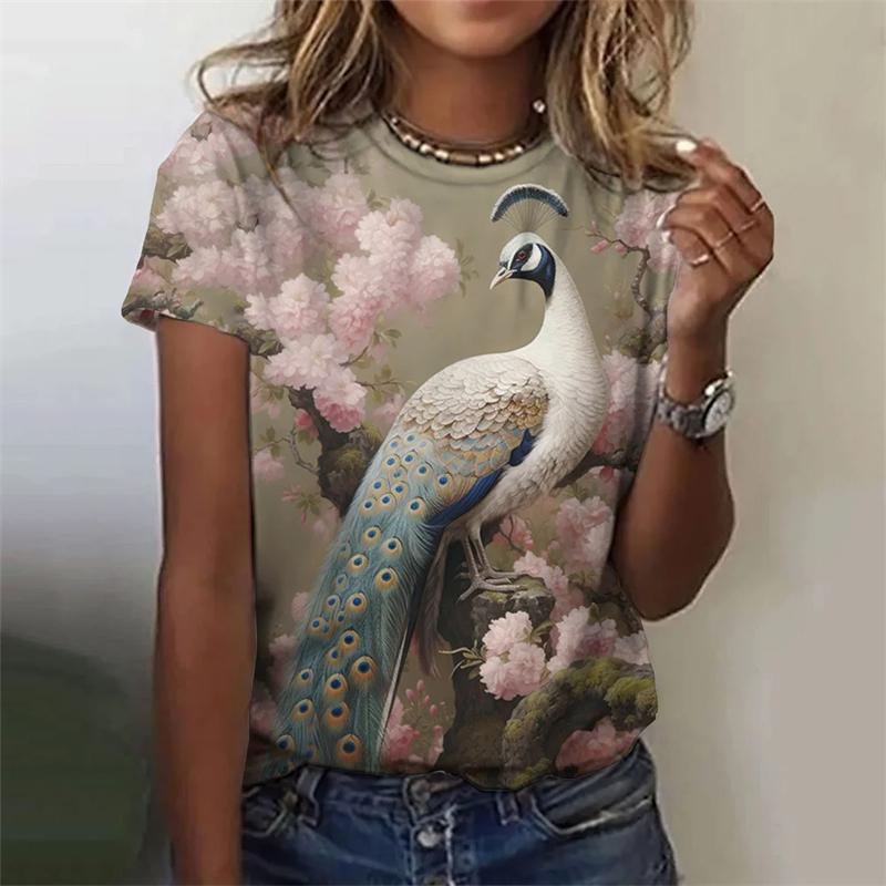 Fashion Retro Peacock Feather 3d Print T Shirts For Woman Harajuku Personality Short Sleeve Tshirt Female Colorful O-neck Tops
