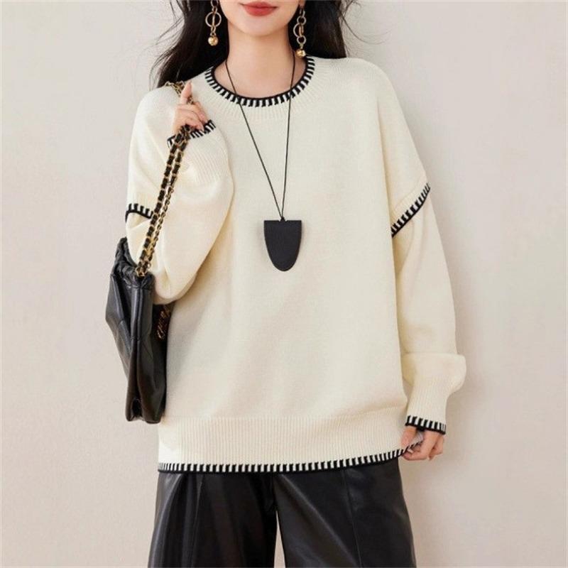 Autumn and Winter New Loose and Lazy Slack Round Neck Pullover Sweater Women's Design Sense Knitted Sweater