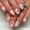24PCS Colorful Star Almond Press On Nails Sweet Retro Polka Dots Patterns Simple French Fake Nails Wearable Cute False Nails Tip
