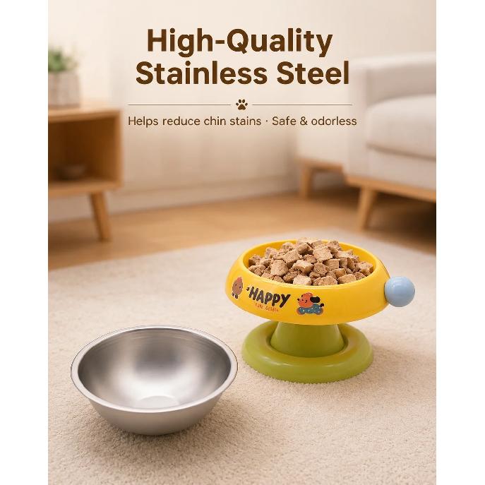 Stainless Steel Elevated Cat Dog Bowl Detachable Anti-Tip Pet Feeding Bowl Cute Food Water Bowl with Neck Support