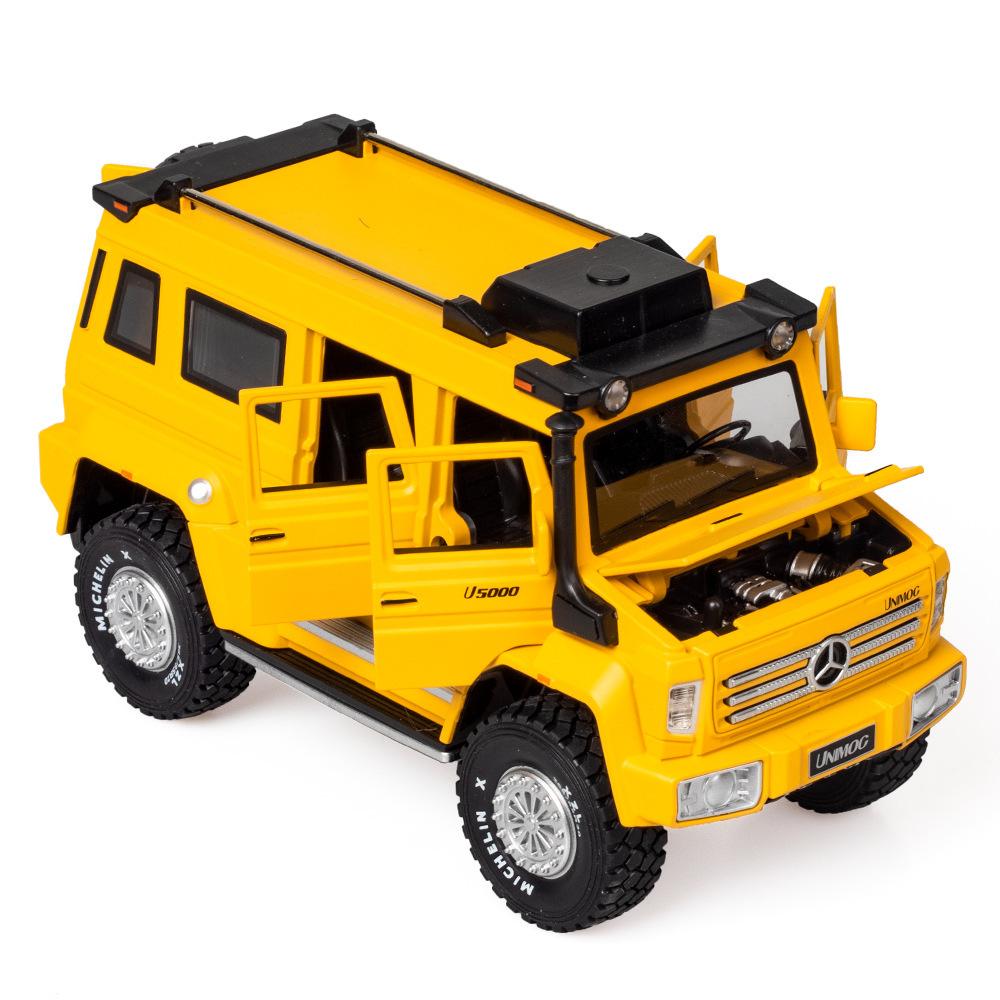 Масштаб 1/28 Unimog U5000, литая под давлением модель автомобиля, игрушечный автомобиль с откатным механизмом, звуком и светом для детей, коллекция подарков для мальчиков и девочек