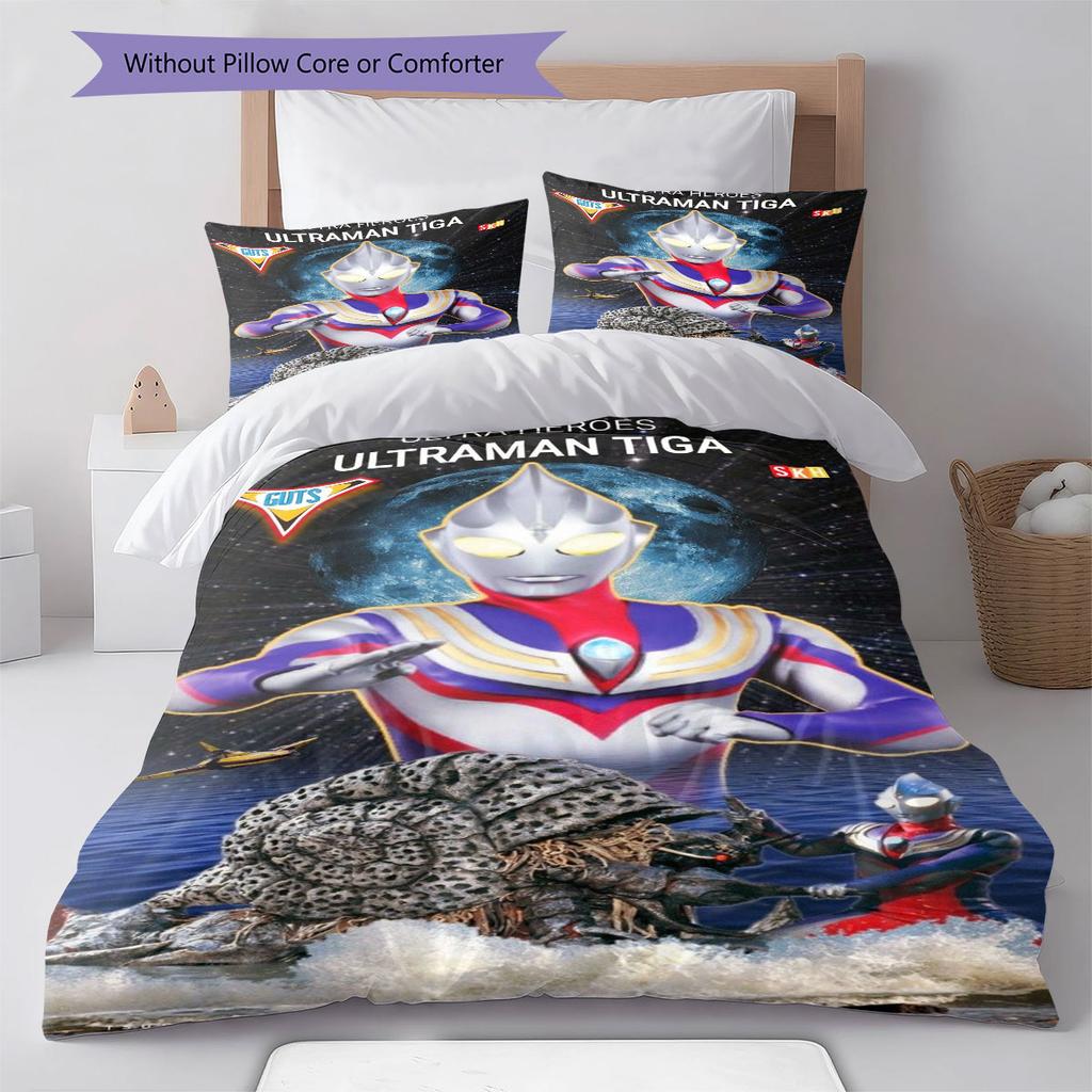 Ultraman Tiga themed printed children's quilt set (1*Duvet Cover + 2*Pillowcase, Without Core),Bedding for the bedroom