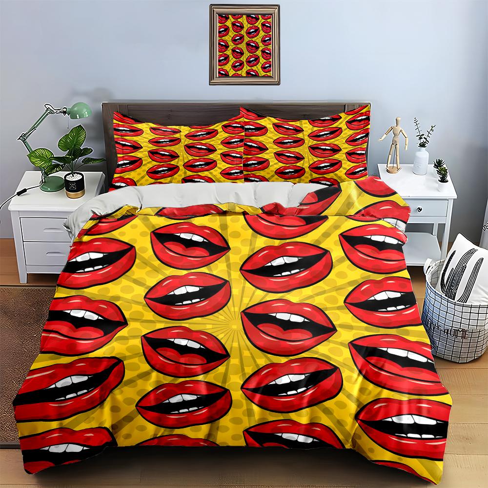 Pop art lips Bedding Duvet cover sets Duvet covers Pillowcases gifts (1 * Duvet Cover 2 * Pillowcases, without duvet insert)