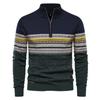 Autumn And Winter Foreign Trade New European Size Stand-Up Collar Men'S Sweater Semi-Zipper Cotton Men'S Splicing Casual Knitted Sweater