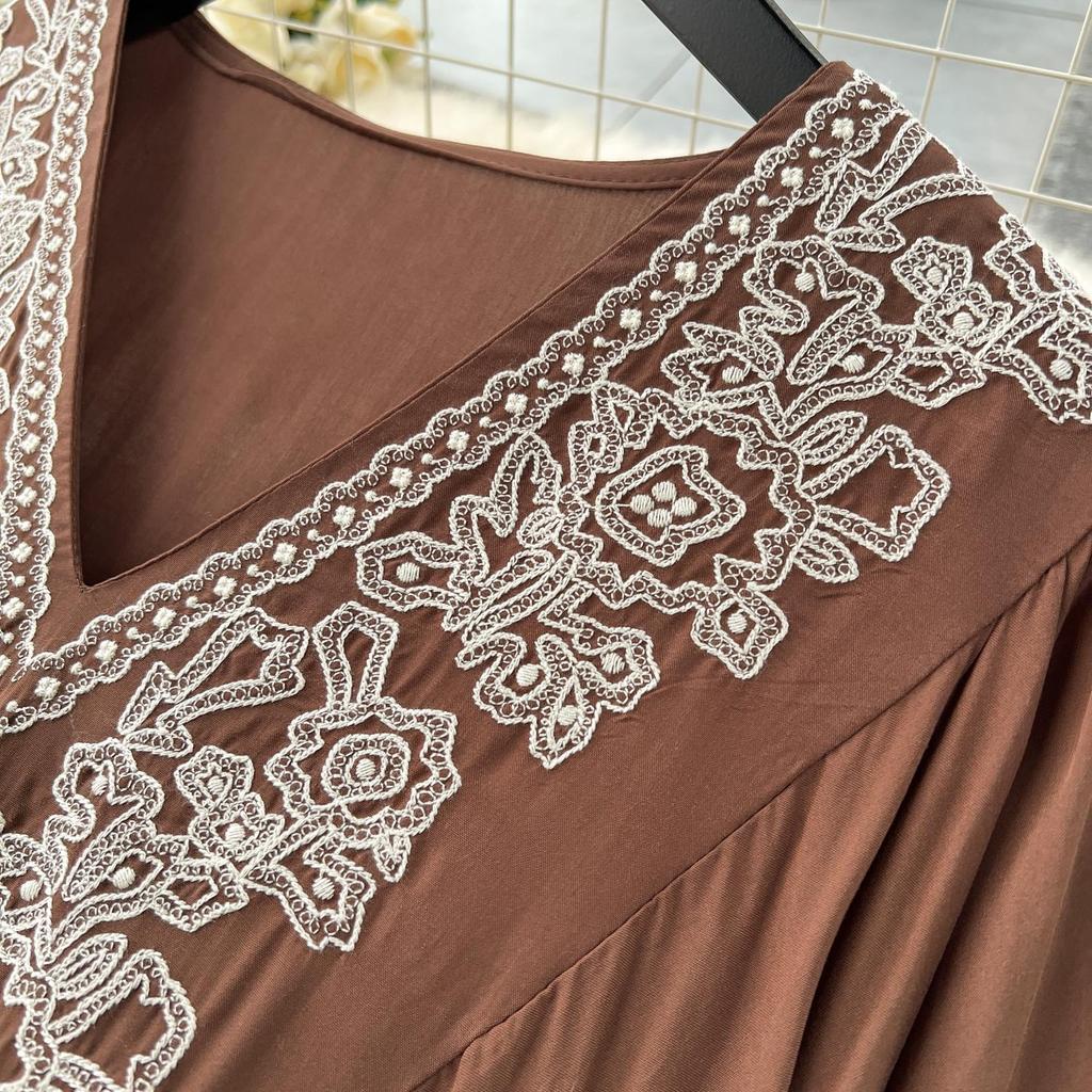 Платье свободного покроя в стиле бохо для женщин с вышивкой и принтом, рукавом-фонариком, V-образным вырезом, женские платья свободного кроя, женские платья Vestidos Mujer