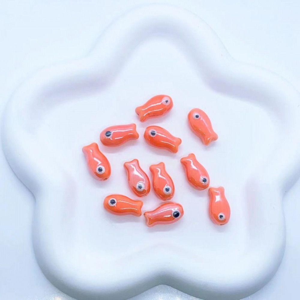 10Pcs Cartoon Design Small Fish Beads Ceramic Jewelry Making Material  Gift