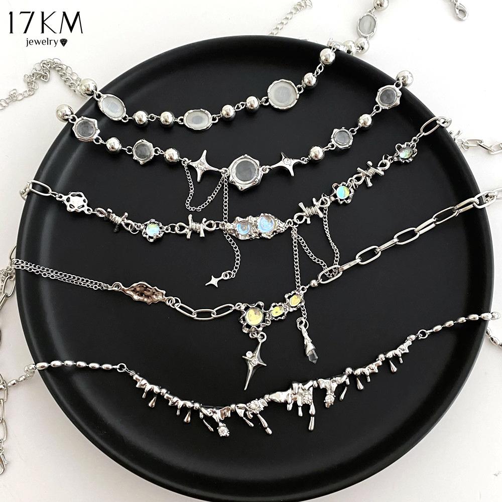 17KM Серебряный цвет лунный камень кулон ожерелья для женщин модный кристалл циркон крест капля воды ожерелье асимметричный ювелирный подарок