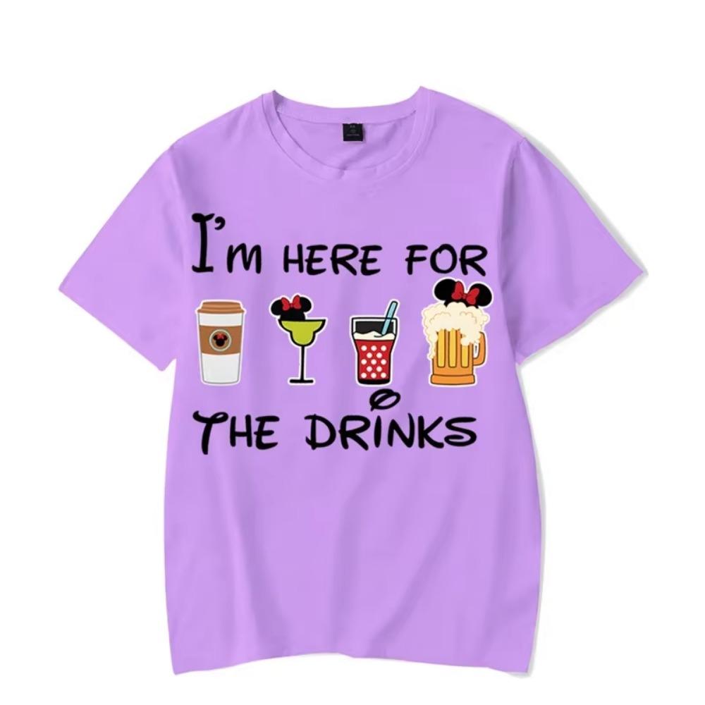 Мужская футболка с коротким рукавом, топы, футболки с принтом "Я здесь только ради напитка", мужская футболка, черные мужские футболки, одежда Харадзюку