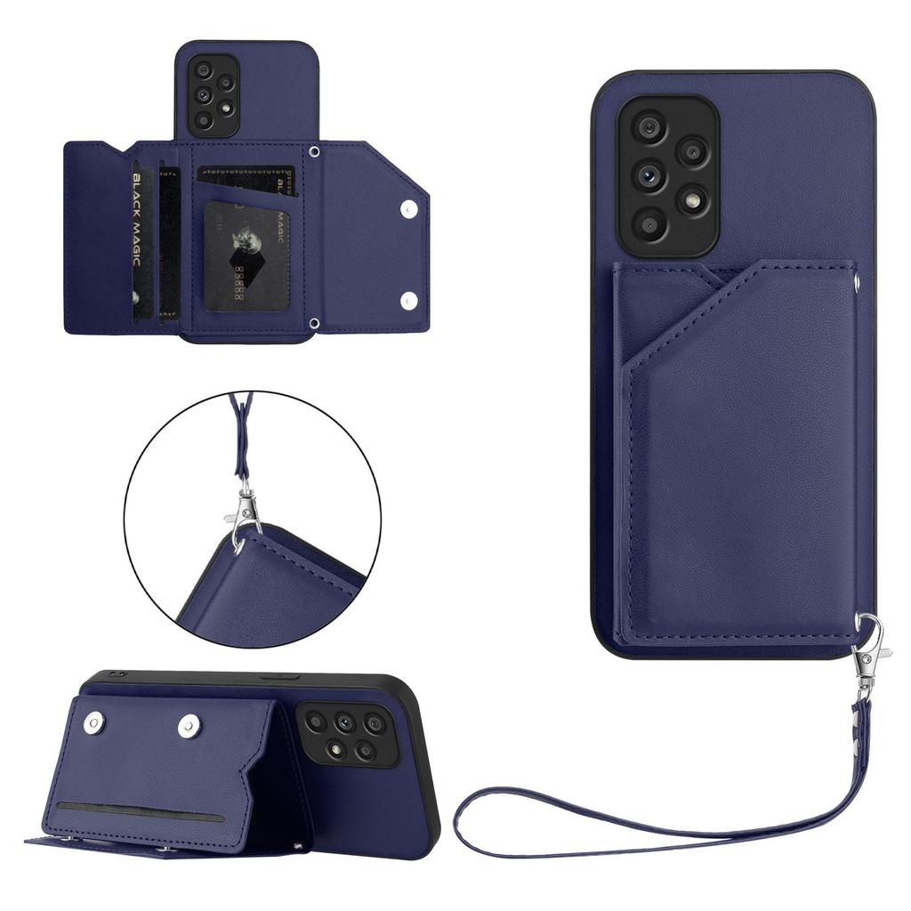 For Samsung Galaxy A53 5G Case Card Holder Kickstand Skin-Touch Phone Cover with Wrist Strap