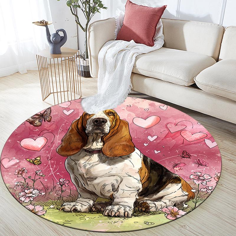 Pink Basset Hound pattern round rug,Carpet Rug for Living Room Bedroom Playroom ,Non-slip Floor Mat,Holiday Gifts and Birthday Gifts.