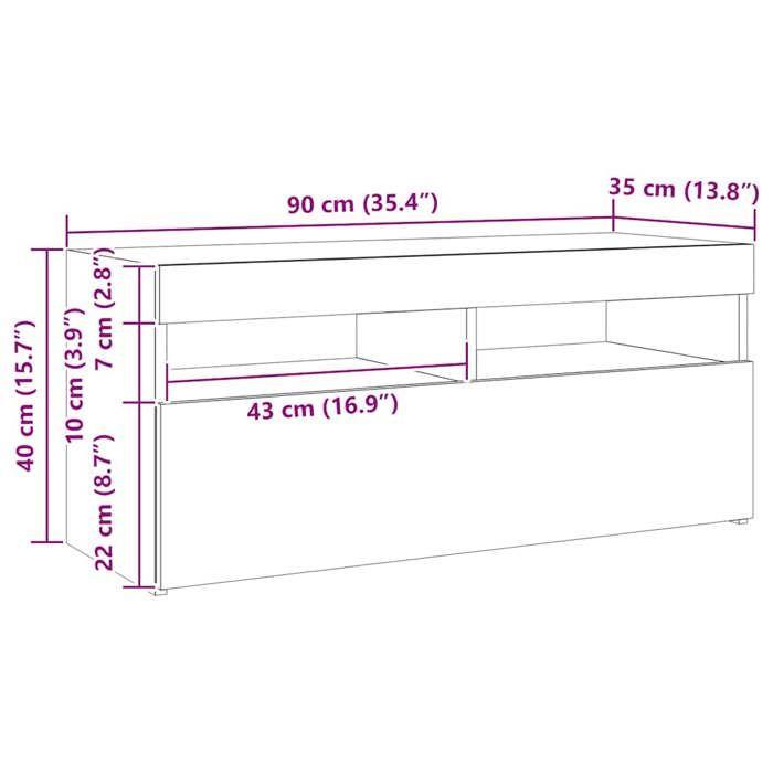VidaXL Meuble TV avec lumières LED Chêne fumé 90x35x40 cm, meuble TV avec lumière LED, support tv, armoire média, meuble TV 815675