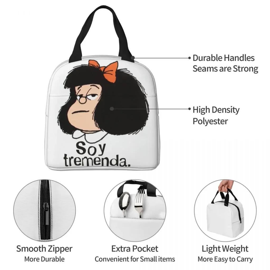 Mafalda Cartoon Insulated Lunch Bags Thermal Bag Reusable High Capacity Lunch Box Tote for Men Women Work Outdoor