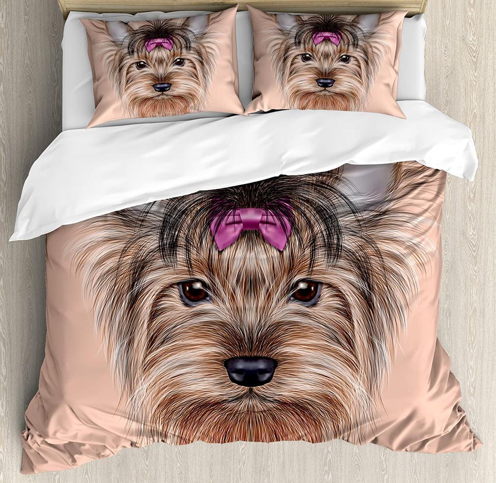 Yorkie Bedding Set For Bedroom Bed Home Yorkshire Terrier with Cute Ribbon Animal Duvet Cover Quilt Cover And Pillowcase