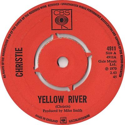 7-дюймовая пластинка CHRISTIE - Yellow River 4911 CBS 1970 UK Рок Б/У