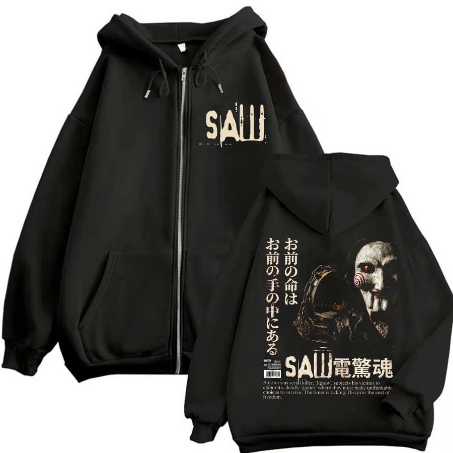 Movie Saw Horror Head Torture Hoodie Zipper Men Women Jacket Hiphop Streetwear Outfit Sweatshirt Tops SAW3