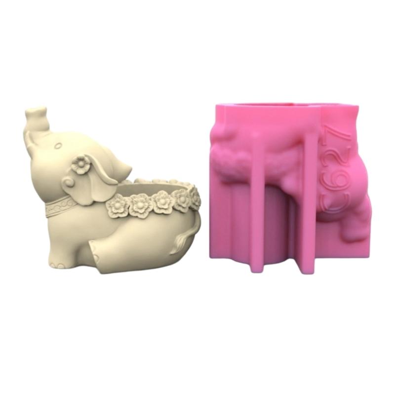 Silicone Mold for Succulent Planter Create Unique Flower Pots Plant Holder 3D Elephant Candle Holder Plaster Mould