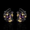 Retro Light Luxury Earrings for Women's  Amethyst Earrings Female Flower Temperament Jewelry Party Ring Luxury Earrings