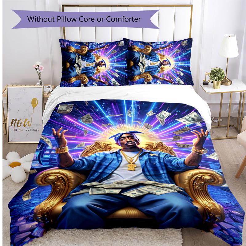 2pac rapper Printed 3PCS Bedding Set Soft Breathable Duvet Cover Pillowcases Set Washable Bedroom Decor Home Gift