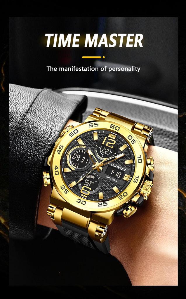 FOXBOX Multifunctional Sports Watch: Waterproof, Luminous, Dual Display.