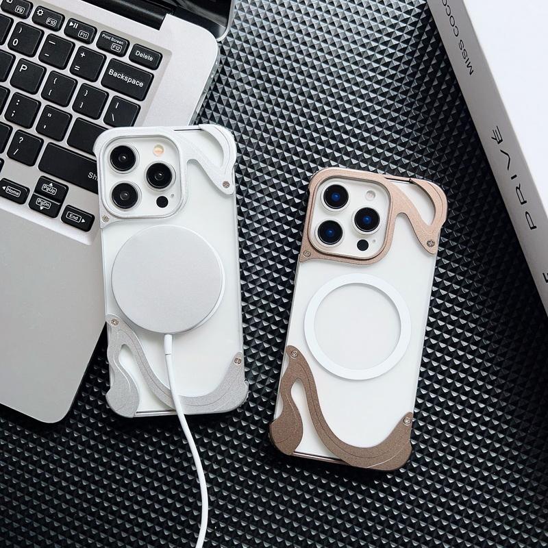 Алюминиевый сплав безрамочный для Magsafe прозрачный чехол для телефона iPhone 16 Pro 15 Pro Max магнитный ударопрочный жесткий ПК прозрачная задняя крышка