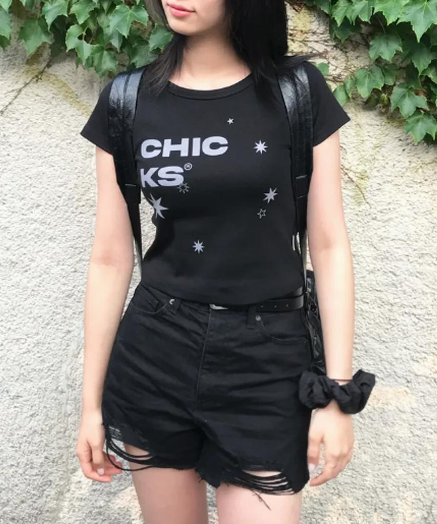 CHICKS Asymmetrical Stella Slim Fit Short Sleeve T-Shirt Black