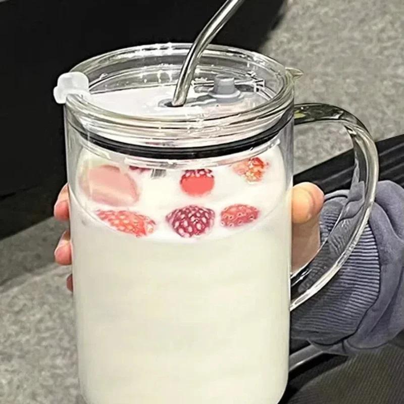 1 л стакан для питья с крышкой и соломинкой стеклянная чашка для кофе прозрачная чашка чашки для сока мокко стеклянная кружка чашка для молока сока