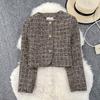 Осень Зима Женский Элегантный Маленький Ароматный Ветер Полный Рукав Однобортный Твидовый Короткий Пиджак Пальто С Карманом