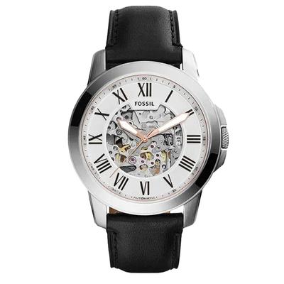 Мужские часы Grant Automatic Skeleton с белым циферблатом и черным кожаным ремешком - ME3101