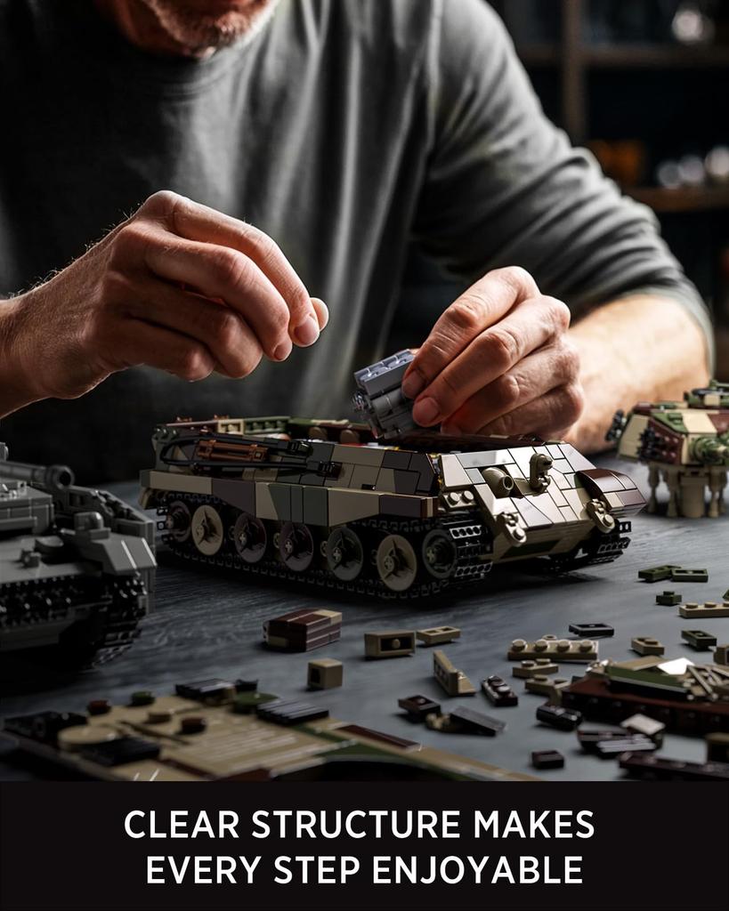 Nifeliz Конструктор Танк Тигр для взрослых, Военная модель, Конструктор, Декор для офиса/дома, Подарок на день рождения (1267 штук, NF10315)