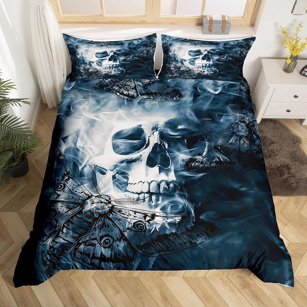 Черный комплект постельного белья со скелетом, антикварный викторианский барочный череп, пододеяльник размера Queen, готический винтажный цветочный покрывало