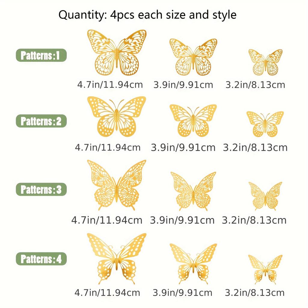 3D-декор для стен «Бабочки» 48 шт. 4 стиля 3 размера, украшения в виде бабочек для украшения дня рождения, украшения торта, съемные наклейки