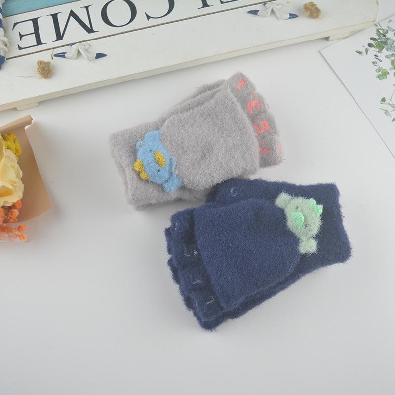 Новые зимние детские перчатки с откидными пальцами, вязаные, теплые, шерстяные, мультяшные, милые, шерстяные студенческие перчатки