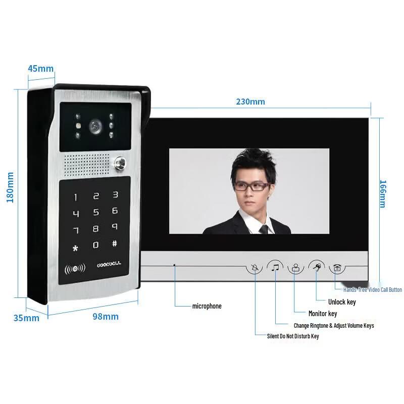 Realand Visual Intercom System with Password Access Control CN plug (adapter included)