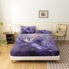 Gradient Purple Crystal Butterfly Print 3 Pcs Fitted Sheet Set, Rhinestone Floral Dreamy Print Bedding, Multiple Sizes Available