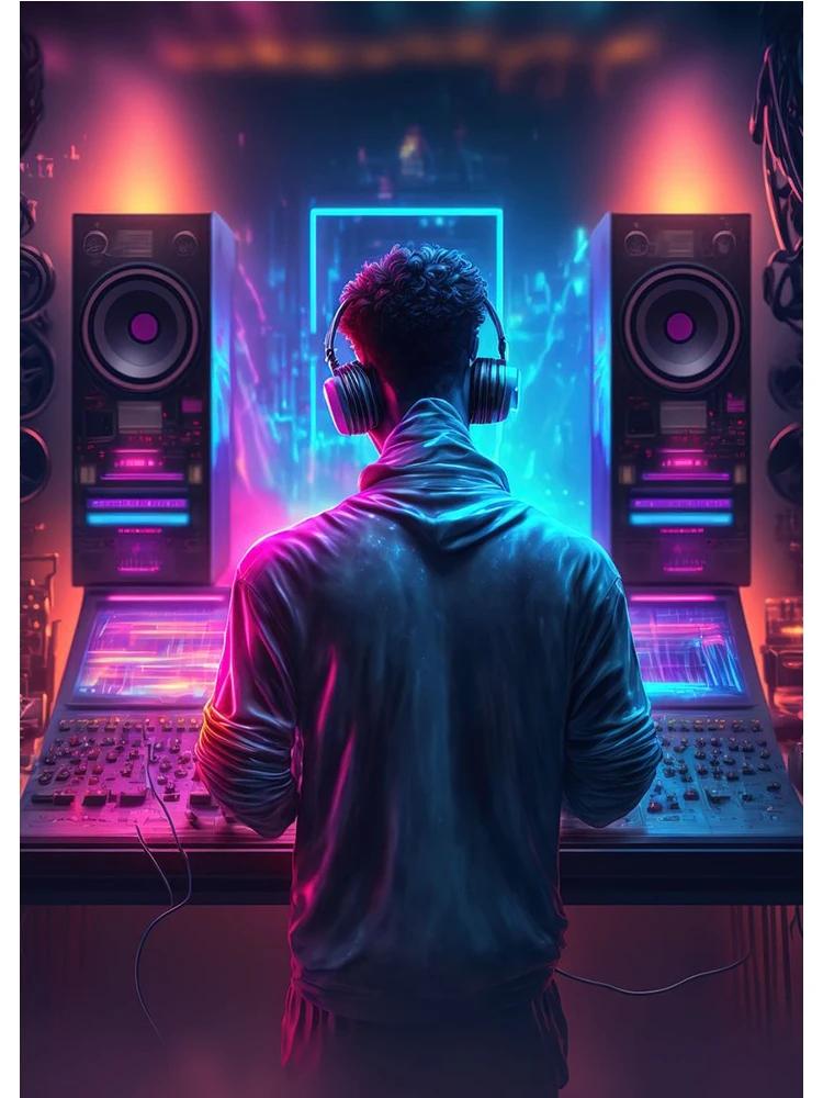 Неоновый дизайн, музыка, крутой DJ, постер для наушников, холст, картины, абстрактное настенное искусство для бара, клубной комнаты, домашний декор, без рамки, без светодиода