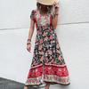 YYFS Women's Vintage Bohemia Fashion Summer Floral Print Short Sleeve V-Neck Casual Dresses