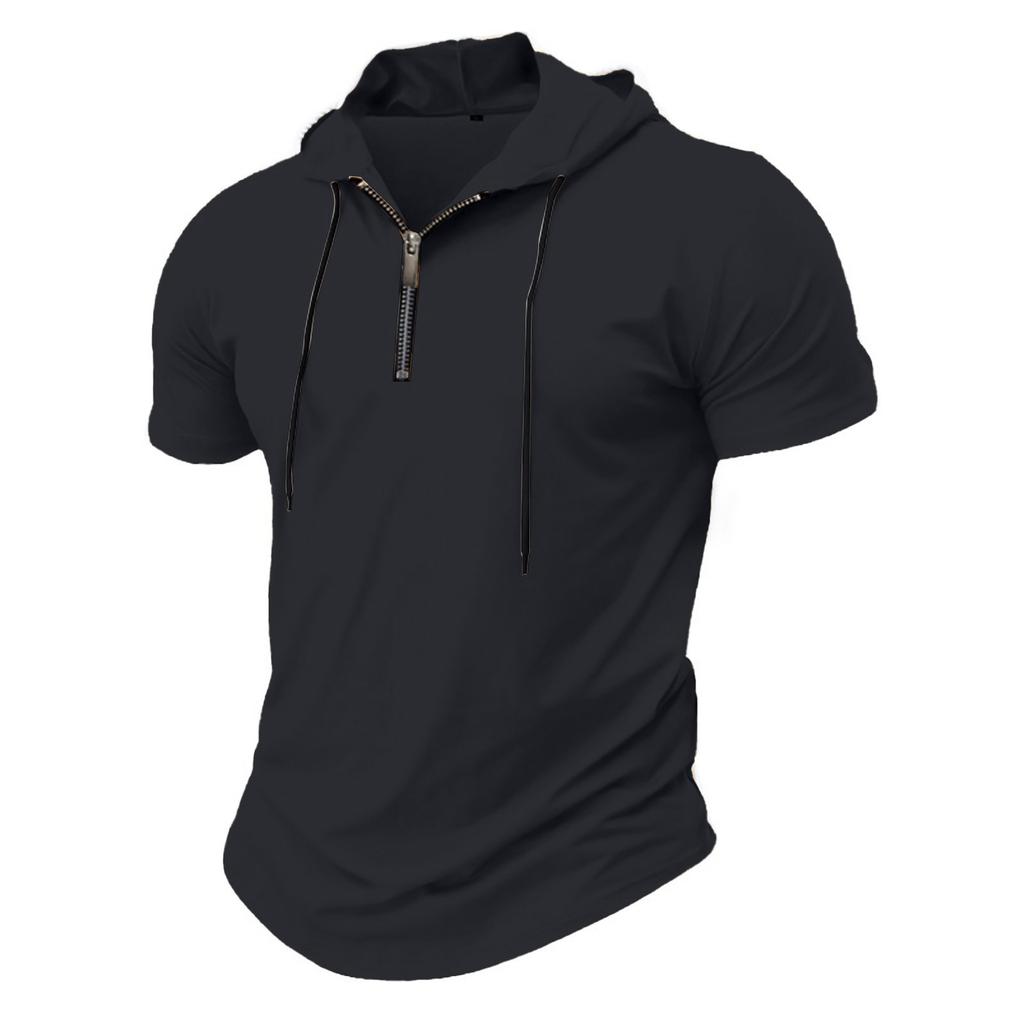 Summer Men's Hooded, Zipped Short-sleeved T-shirt